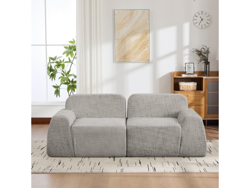  Canapé modulable en tissu chenille gris, 198x90,5x73 cm, compression sans outil, idéal salon  - Conforama R