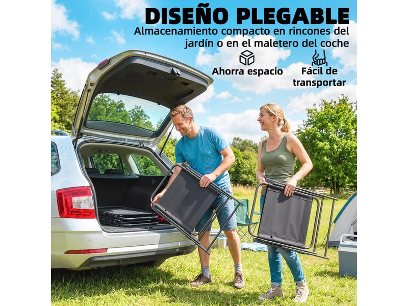 Lot de 4 chaises de camping pliantes avec dossier haut, assise large et accoudoirs, en tissu textilène respirant, noires - Conforama E