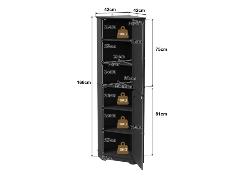  Meuble d'angle de rangement 2 portes, étagères réglables – buffet cuisinesalle à manger 42×42×166 cm  - Conforama C