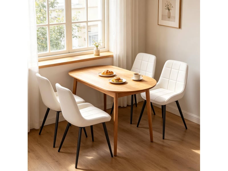  Lot de 4 chaises de salle à manger 52.5×43×81.5cm, noir et blanc, métal, pieds croisés réglables, dossier incurvé  - Conforama E
