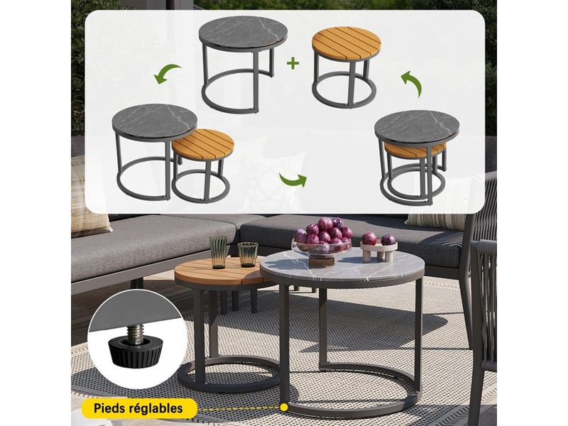  Ensemble de salon de jardin modulable - 6 pièces - rotin pe - coussins imperméables gris - Conforama E