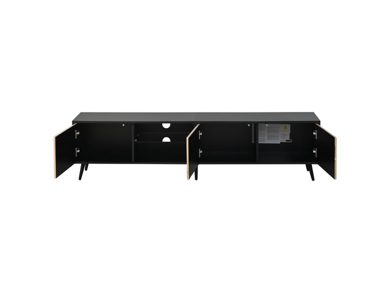  Meuble tv led 175 cm pour salon, 3 portes, 6 peids, bois naturel et noir, pour téléviseur jusqu’à 70 pouces  - Conforama D