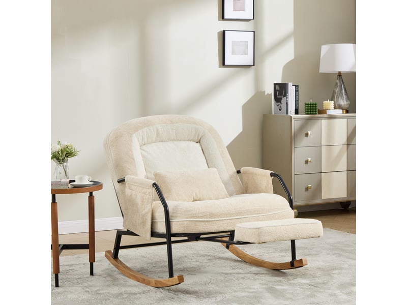  Fauteuil à bascule - 80x87x95 cm - fauteuil à basse moderne avec repose-pieds et dossier réglable - beige  - Conforama D