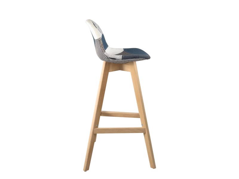  Lot de 2 chaises de bar scandinaves mali 67 cm en tissu patchwork bleu avec pieds en bois clair 469-MALI - Conforama C