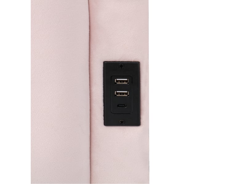  Lit coffre 200×90 cm avec rangement hydraulique, ports usb-a et usb-c, sans matelas, en velours rose  - Conforama E