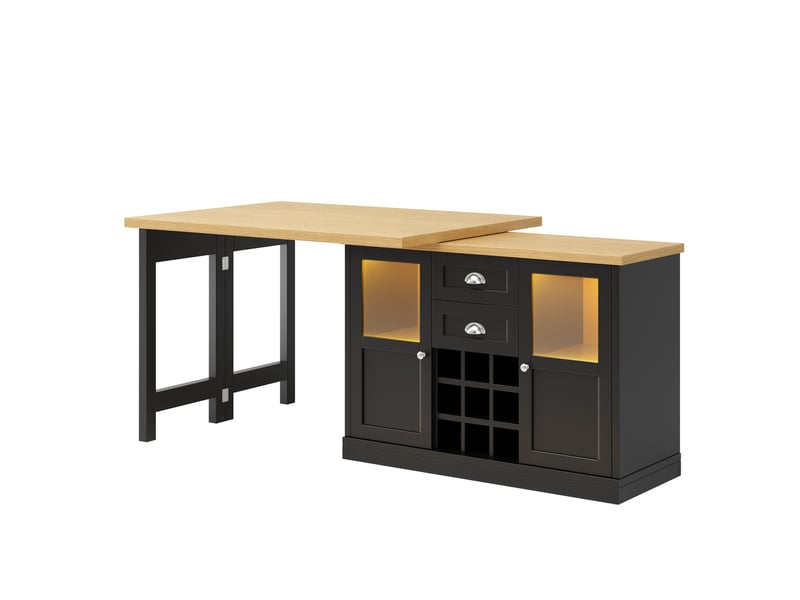  Buffet extensible 120-197x40x72 cm noir en mdf, pivotant 360°, rangement avec cave à vin  - Conforama D