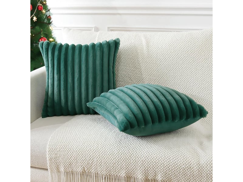  Lot de 2 housses de coussin 45 x 45 cm peluche vert foncé chicfurn  - Conforama D