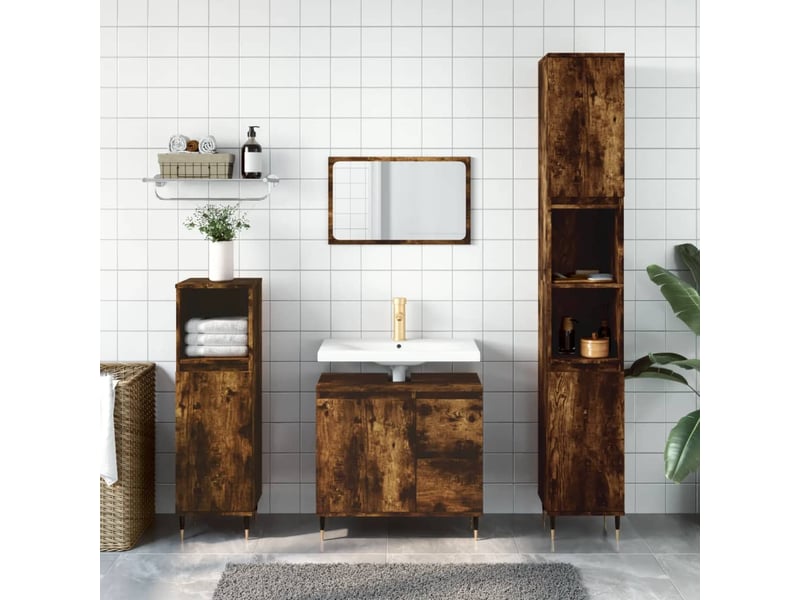  Ensemble de meubles de salle de bain 3 pcs chêne fumé cf63684  - Conforama B