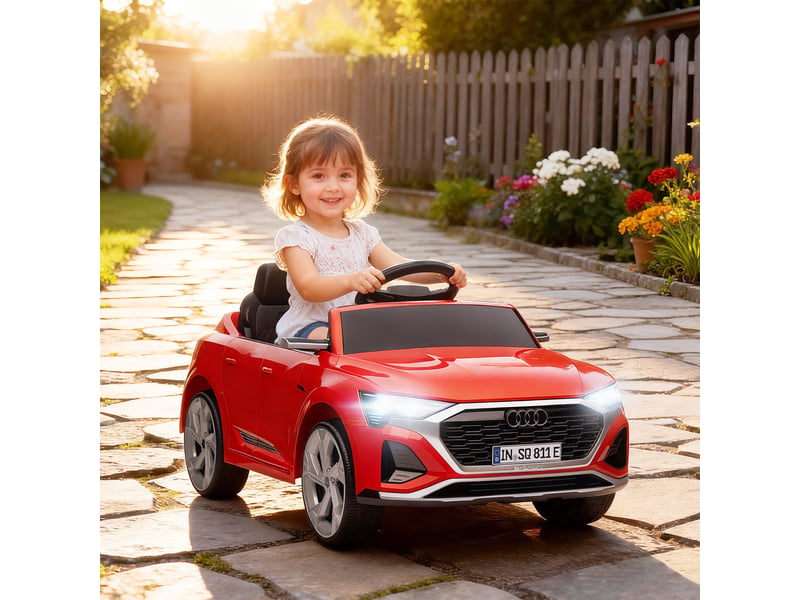  Voiture électrique pour enfants, audi q8 12v, 3-5 kmh, télécommande, phares, musique, rouge  - Conforama C