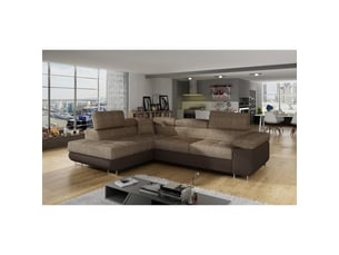 Canapé d'angle gauche fixe <strong></strong> <strong></strong> 4 places Tissu beige avec coffre de rangement