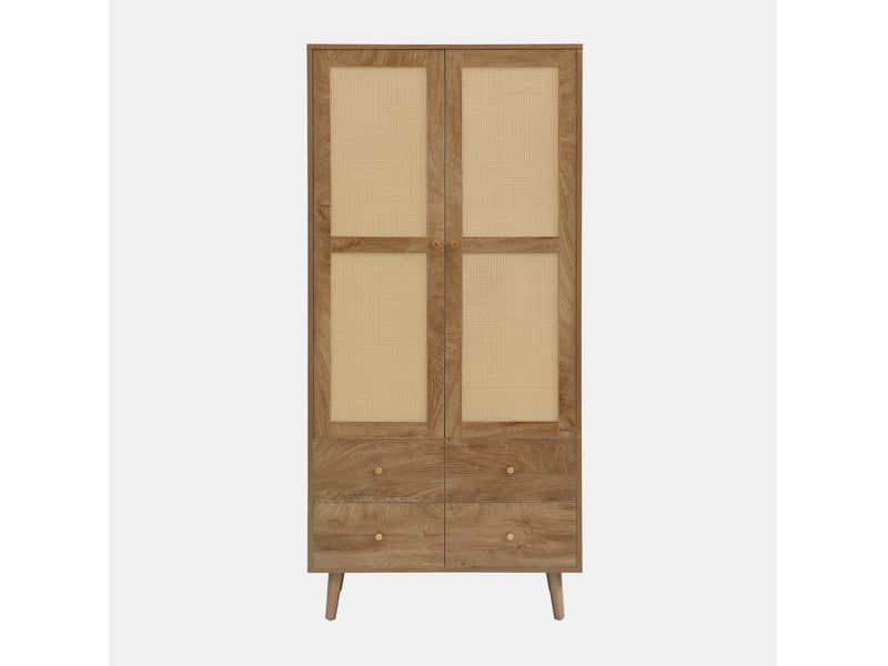  Armoire 2 portes avec penderie et 2 tiroirs 80x50x180 cm décor noyer foncé  - Conforama E