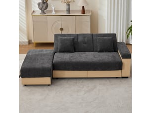 Canapé-lit convertible 3 places – rangement et porte-gobelet – tissu chenille – 217 cm – gris