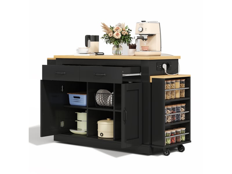 Desserte de cuisine 142x55x93 cm avec deux surfaces extensibles mdf noir - Conforama A