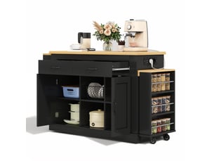 Desserte de cuisine 142x55x93 cm avec deux surfaces extensibles mdf noir