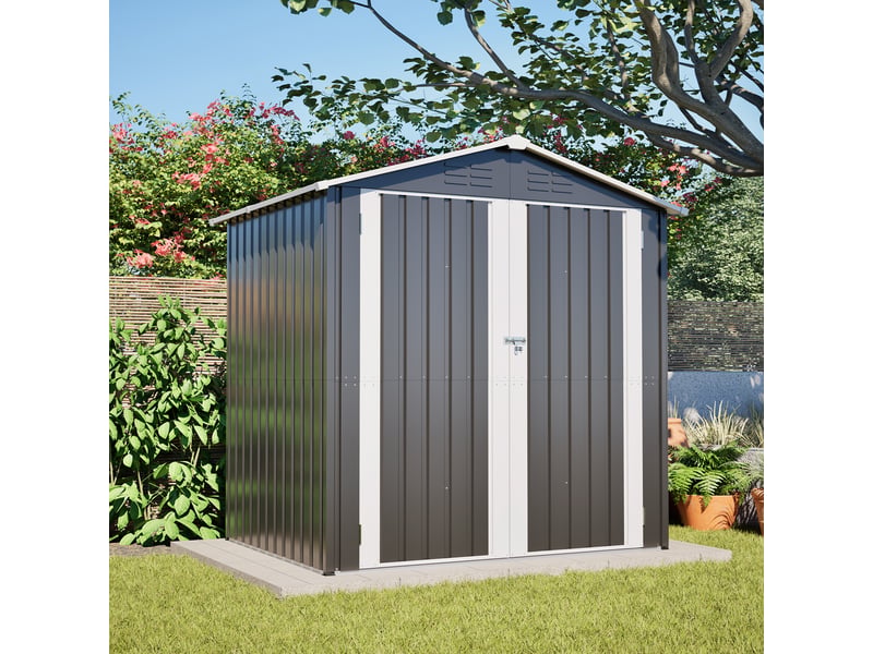 Abri de jardin en métal 185,4 x 142,3 x 185 cm, rangement extérieur avec double porte verrouillable, 4 aérations, fondation incluse, gris Luxe haut de gamme - Conforama B