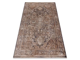 Tapis laris 746 brunes   gris – cadre, rosette, classique, vintage, franges 80x300 cm
