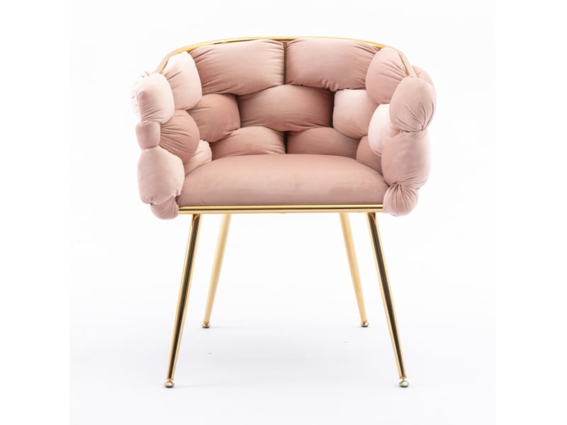  Fauteuil d'accent moderne en velours rose avec structure métallique  - Conforama A
