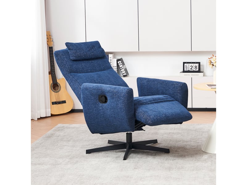  Fauteuil inclinable avec fonction relax - avec repose-pieds - fauteuil d'allaitement pivotant et fauteuil lounge - chenille bleu  - Conforama D