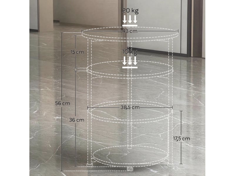  Table d’appoint ronde avec 2 étagères, panier en tissu amovible et pieds réglables pour salon ou chambre, noire  - Conforama C