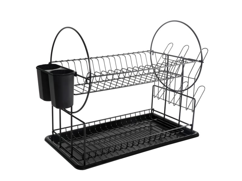  Egoutoire vaisselle cuisine noir à 2 niveaux en, inox avec porte-ustensiles et bac d'égouttement  - Conforama A