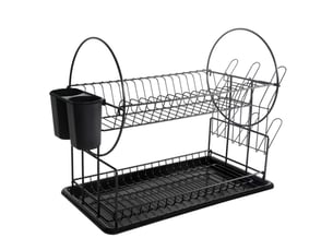 Egoutoire vaisselle cuisine noir à 2 niveaux en, inox avec porte-ustensiles et bac d'égouttement
