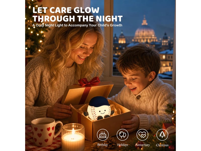 Veilleuse led ballon de baseball rgb pour enfants, lampe tactile rechargeable usb en silicone, intensité réglable pour chambre - Conforama E