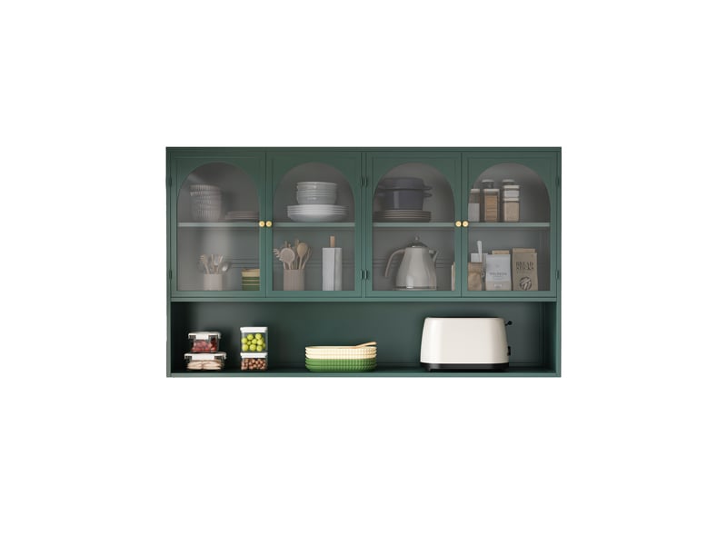  Armoire murale 4 portes en verre et métal vert foncé 120x23x70 cm  - Conforama A