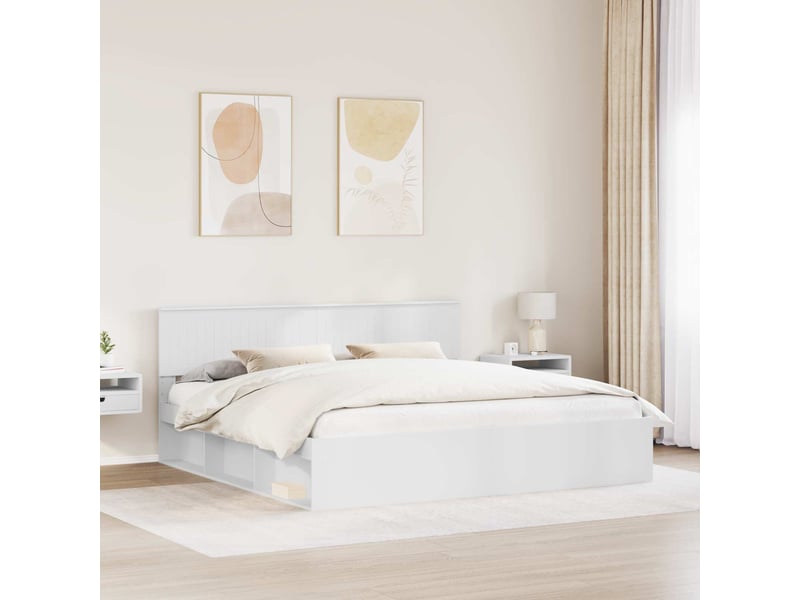 Lit double- lit adulte - cadre de lit avec tête de lit blanc 200 x 200 cm pin massif - Conforama B