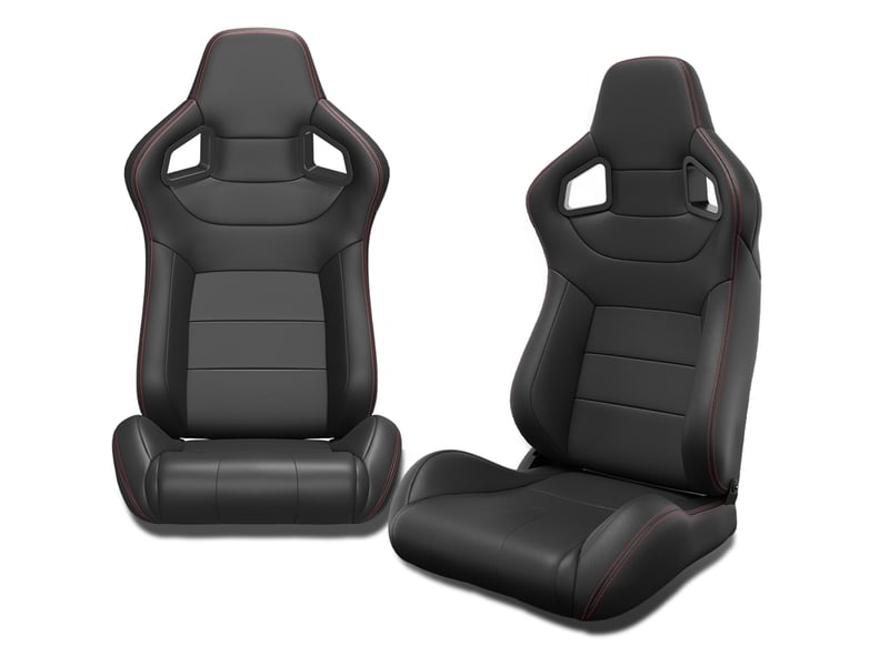  Lot de 2 sièges baquets racing noirrouge pvc inclinables effet carbone avec glissières  - Conforama E