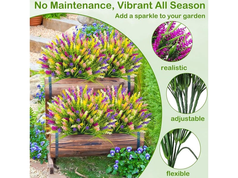  12 bundles fleur artificielle exterieur fausse lavande plantes décoration artificielles d'extérieur plantes de balcon pour les jardins intérieurs,la décoration florale de balcon etc  - Conforama B