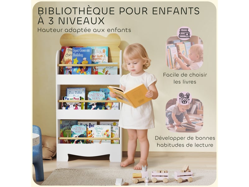  Bibliothèque pour enfant, rangement livre enfant 3 niveaux pour salle de jeux, chambre d'enfant, bois naturel  - Conforama E