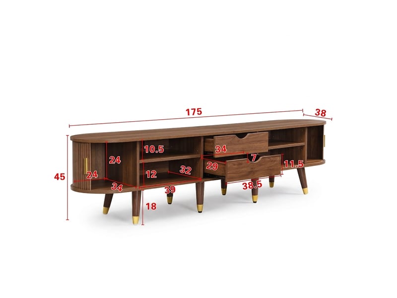  Ensemble meuble tv et table basse noyer, style mid-century, portes coulissantes et plateau relevable  - Conforama C