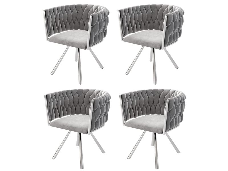  Lot de 4 chaises de salle à manger 59 cm – gris et argenté – pivotantes 360° avec pieds acier  - Conforama A