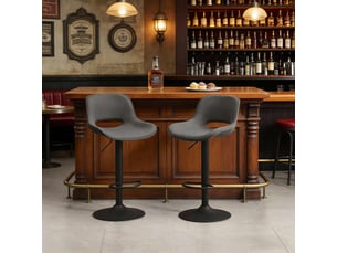 Tabourets de bar lot de 2 pivotants réglables - lpospi - dossier ergonomique, assise en lin, base métal - gris
