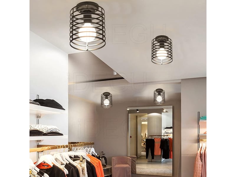  Plafonnier industrielle cage lustre suspension en métal fer luminaire  noir  - Conforama E