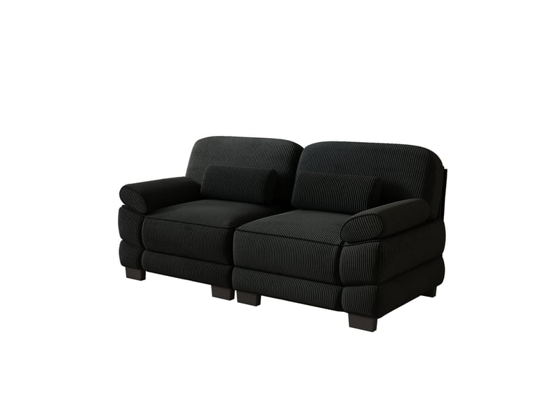  Canapé 2 places moderne modulable, coussin lombaire, assise profonde, cordon cord doux, noir, pour salon et appartement  - Conforama A