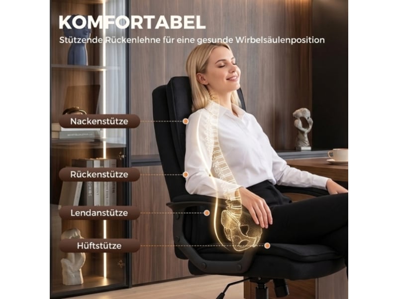  Fauteuil de bureau rembourré double épaisseur en tissu noir, réglable en hauteur, accoudoirs  - Conforama E
