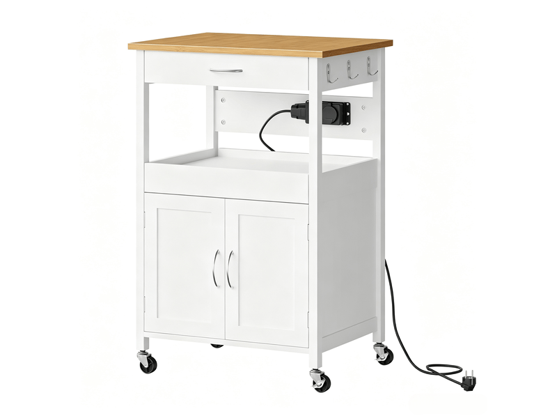 Desserte de cuisine mobile, chariot de rangement multifonction, îlot cuisine compact, blanc - Conforama A