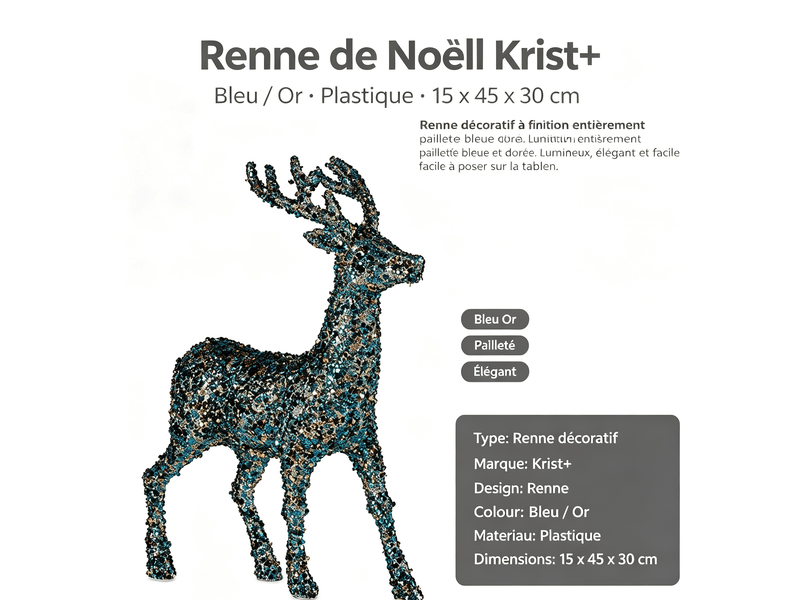 Renne de noël krist+ bleu or 15 x 45 x 30 cm S3612011 - Conforama E