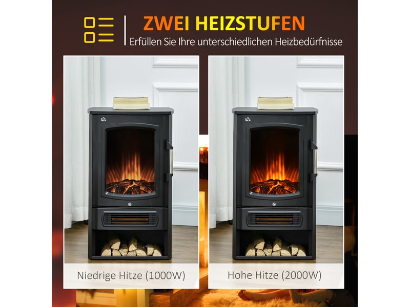  Poêle électrique tcqpz led à effet flamme 10002000 w 44,5 x 32 x 74 cm acier noir  - Conforama D