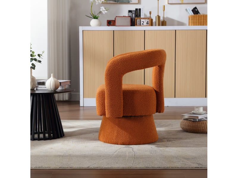  Fauteuil pivotant en bouclette avec assise rembourrée et base métallique, orange  - Conforama C