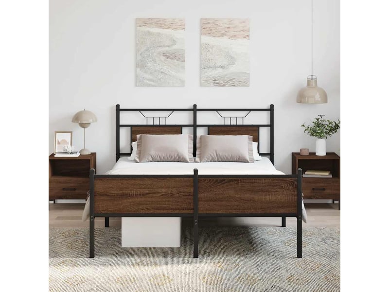 Lit double- lit adulte - cadre de lit sans matelas chêne marron 150x200 cm - Conforama C