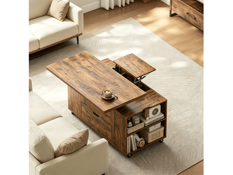  Table basse relevable et extensible à roulettes, bois et métal, brun rustique  - Conforama B
