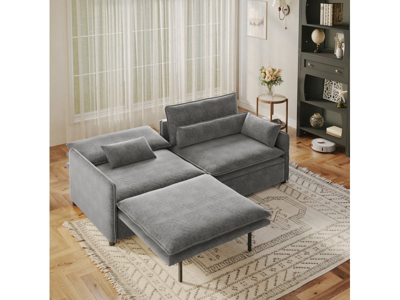  Canapé-lit 3 places 206x91x86 cm 3-en-1 convertible, pour salon, tissu, meuble de salon, mousse et bois, gris clair  - Conforama B