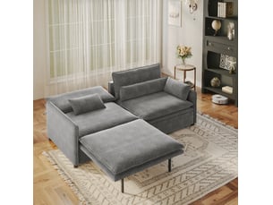 Canapé droit convertible OKWISH  3 places Tissu gris avec coffre de rangement