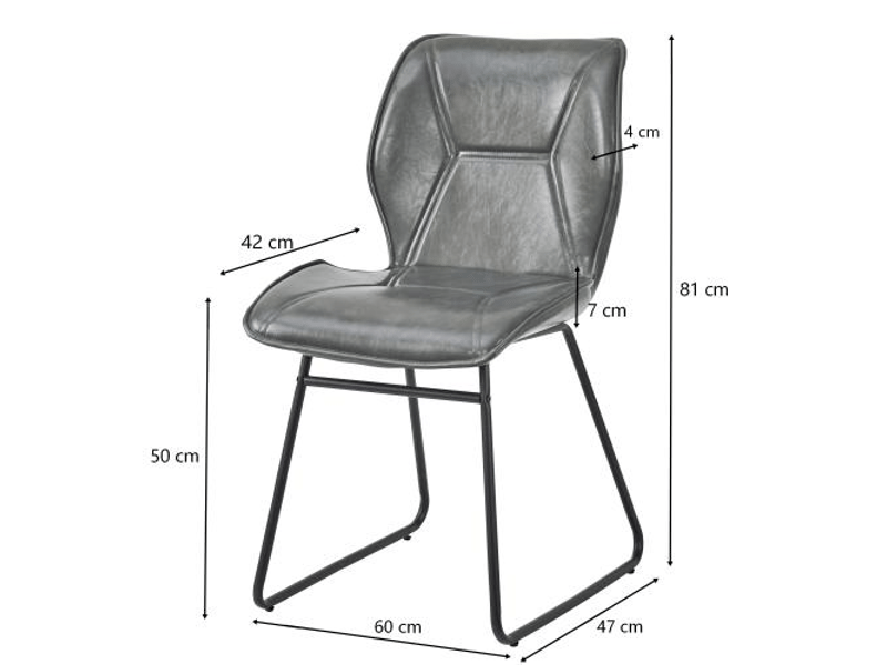  Chaises de salle à manger 2 pièces en simili cuir gris, structure métallique, rembourrées pour salon, bureau ou coin repas  - Conforama C