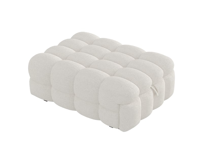  Lit banquette 2-en-1 avec pouf, convertible en lit simple, tissu bouclette beige, design moelleux  - Conforama D