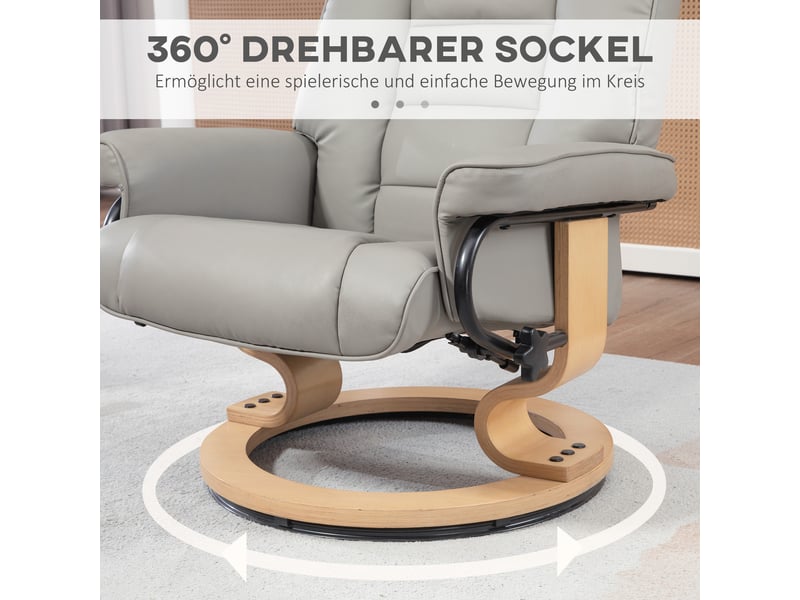 Fauteuil relax avec pouf, inclinable à 130°, pivotant à 360°, simili cuir gris, pour salon et coin lecture - Conforama D