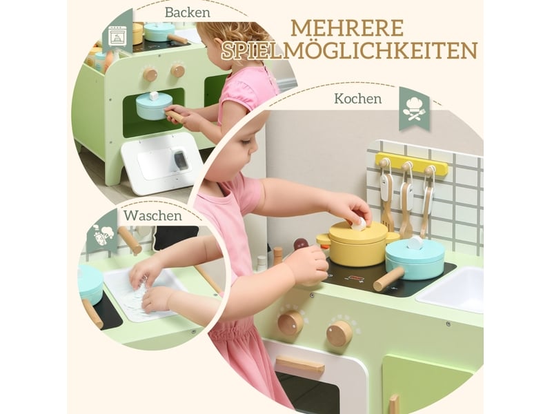  Cuisine jouet enfant 60x31,6x58 cm – verte – 15 accessoires, évier et rangements intégrés dès 3 ans  - Conforama E