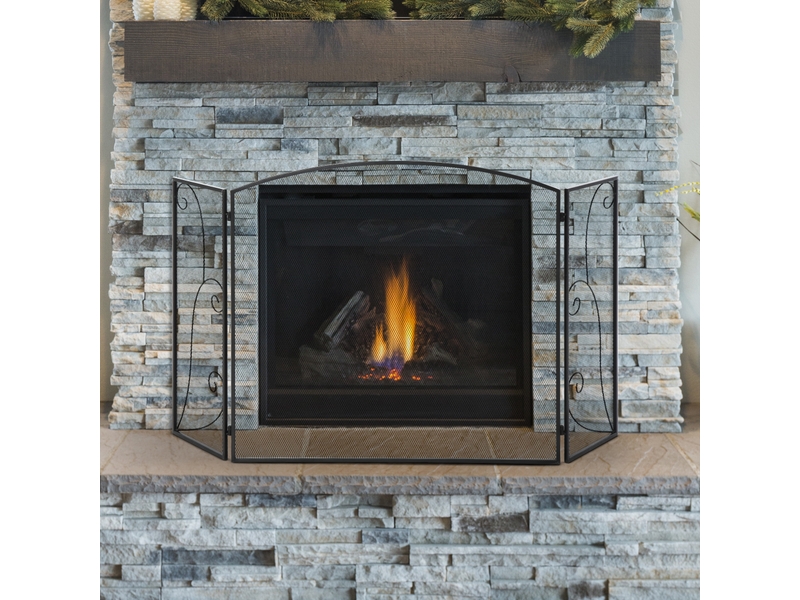  Pare-feu pliant à charnières, 132,5 x 76,5 cm, cadre en acier robuste, treillis métallique décoratif, noir  - Conforama C